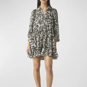 NEW Chiffon 3/4 sleeve Mini Shirt Dress Misa Los Angeles in Tonal Abstract Black